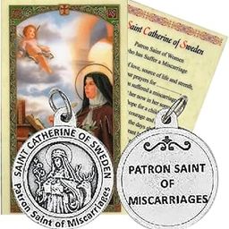 Saint Catherine of Sweden Patron of Those Who Have Suffered a Miscarriage Medal with Chain and Blessed Prayer Card-image-31