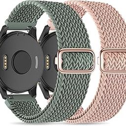 Sunnyson 2 Pack Braided Elastic Band Compatible with Garmin Venu/Venu Sq/Garmin Vivoactive 3/ Vivoactive 3 Music/GarminActive 5,20mm Adjustable Watch Band Nylon Woven Replacement Straps Wristband for-29