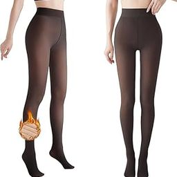 Women/Girl Warm Fake Translucent Fleece Lined Leggings || Dual Tone Skin Effect Winter Thermal Pantyhose Leggings with Socks (Free Size 28-32 Inch Stretchable) Footed-Black-image-12