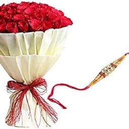 Floral Fantasy® Original Real Fresh Flower Bouquet For Rakhi Gift (Bunch Of 30 Red Roses with one Rakhi)-image-71