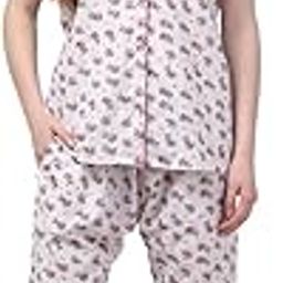 Women's Pure Cotton Night Suit Set, Floral Print, Short Sleeve Top with Pajama for Women & Girls Relaxed Fit Casual Night Wear, Sleepwear-picture-12
