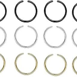 Black, Antique Silver Plated Nose Ring for Women, Set of 12 Pcs-image-35