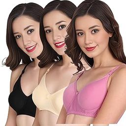 Women Everyday Non Padded Bra (Pack of 3) - Made of Pure Cotton Full Coverage Non Wired Soft Cup for T-Shirt Saree Dress Sports Garment for Daily Use Everyday-image-75