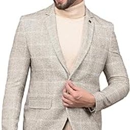 Men's Beige Checked Single Breasted Blazer-image-45