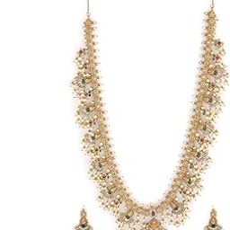 22K Gold-Plated Cubic Zirconia Studded Temple Jewellery Set with Pearls For Women and Girls – Perfect for Weddings and Special Occasions-image-47
