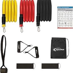 JoyFit Resistance Tube Set [10 Pcs] - with 3 Stackable Colour Coded Toning Tubes, 1 Door Anchor 2 Foam Handles & 2 Ankle Straps. Exercise Bands for Men & Women with Workout Chart & Carry Bag-image-13
