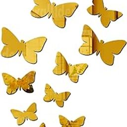 Wall1ders - 12 Butterflies 3 Size Golden 3D Acrylic Stickers, 3D Acrylic Mirror Wall Stickers for Living Room, Hall, Bed Room & Home., Gold, Medium (B12Variation)-image-16