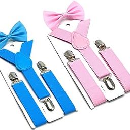 Suspenders & Bow tie set for Kids(1-5 Years) - Adjustable Elastic Y Back Style Suspender-Red & Black-Free size(Pack of 2)-image-44
