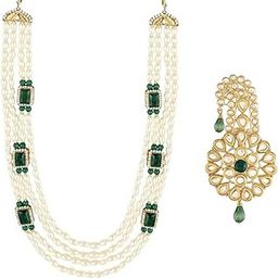 Gold Plated Multistrand Pearl Necklace with Safa Kalangi Brooch for Groom (MLP47G-SM54G)-1