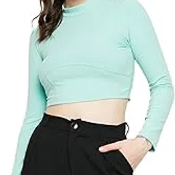 madame Round Neck Full Sleeve Solid Slim Fit Sea Green Women Top-picture-16