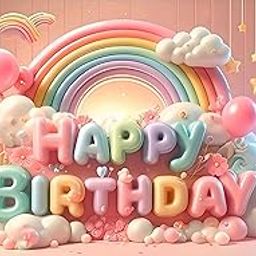 BackdroponRainbow Themed Happy Birthday Design Backdrop for Birthday Decoration Traditional/Background Curtain Cloth for Party/Festival Size 5 Feet Height and 8 Feet Width(5 * 8)-picture-30