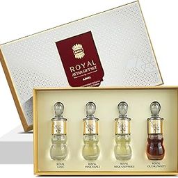 Ajmal Royal Series Concentrated Perfume Gift Set for Men & Women | Pack of 4 x 5ML (20ML) | Royal Love, Misk Rijali, Misk Sapphire & Oud Kuwaiti | Floral, Musky, Oud, Woody Fragrance-20