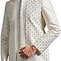 Men's Silk Blend Sherwani Only Top - Silk Blend Embroidered Sequiend Indo Western-image-18