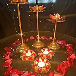 Agaas Enterprises Beautiful Combo of 6 Tealight Candle Holder Combo Diwali Festival Decorative Item Floor Diya Set Wedding Decor,Home,Indoor Outdoor 3 pom pom Tealight Holder-picture-19