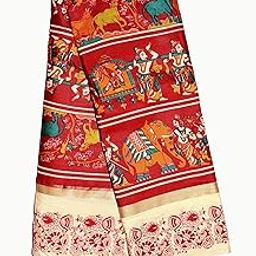 Traditional Kalamkari Cotton Saree, Hand Block Print Design, Multicolour-image-33