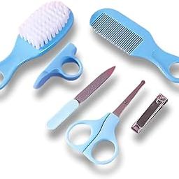 GigglyGiraffes Baby Grooming & Manicure Set | 6-Piece Kit with Hair Brush, Comb, Scissors & Nail Clipper | Safe & Gentle Baby Nail Care Set | Blue & Pink-23