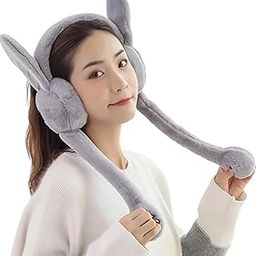 Plush Bunny Ear Earmuffs, Movable Grey Winter Ear Warmers with Long Ears-image-88