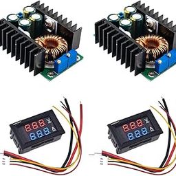 Shockley Mini Digital Voltmeter DC 100V 10A Panel VoltAmp Voltage Current Meter + Dc 9A 300W Step Down power supply Buck Converter 7-40V - 1.2-35V Power Module ((2 VoltAmp Meter) + (2 buck Converter))-0