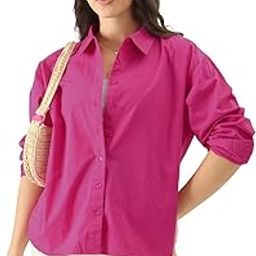 Solids Women and Girls Long Sleeve Collared Neck Button Down Boyfriend Shirt-image-31