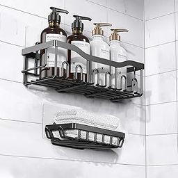 iSTAR Metal Wall Mounted Bathroom Shelves with Hooks | Self Adhesive Multipurpose Toiletries Organiser Racks | Rust Proof Shower Caddy for Skincare, Cosmetic, Bathroom, Kitchen, Living Room (Set of 2)-image-38
