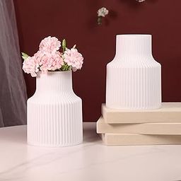 Art Street Beautiful Flower Vases for Home PVC Pot for Plants Pack of 2 Elegant Ribbed Texture White Vase Pots for Living Room Flower Vases for Home Décor Made of Durable Plastic PVC Height - 15 cm-image-61