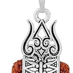 Solid Oxidize Silver Plated Handcrafted Fine Finish Mahadev Bholenath/Mahakal Shiv Trishul Symbol with Texture Damru and Rudraksha Beads Religious Spiritual Jewellery for Men/Women-12
