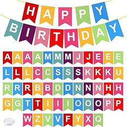 Party Propz Customized Birthday Banner - 1pc Happy Birthday Banner (cardstock), 56 Pcs Name Letters for Birthday Decoration and 3 Pcs Ribbons | Customized Letter| DIY Happy Birthday Banner with Name-17
