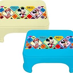 Homestic Disney Mickey Minnie Print Square Plastic Bathroom Stool (Set of 2, Cream & Blue) -HS_35_KUBMART17731-image-61