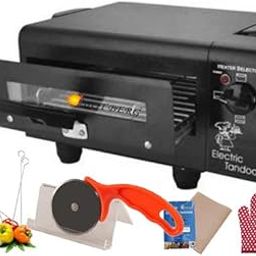 HOTBERG Cast Iron Nano Size Electric Black Tandoor with Regulator (on/Off) Pizza Cutter, Magic Cloth, Grill, Skewers, Aluminium Tray and Recipe Book-image-2