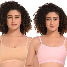 Women & Girl Non Paded Wire Free Bra for Beginners, Teenagers Bra for Gym, Workout, Yoga Slip on Double Layered Full Coverage Bra (Pack of 2)-picture-9
