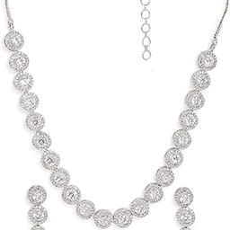 VeswaraPremium CZ Diamond Necklace Set for Women & Girls | Bridal & Party Wear Jewellery Set with Earrings | Elegant Silver Finish Choker for Weddings, Festivals & Special Occasions-image-67