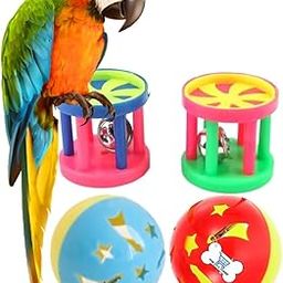 THE DDS STORE Pet Parrot Toy Plastic Colorful Birds Ball for Budgie African Grey Cockatoo Cockatiel Sun Conures Rabbit Cat 4PC Color Random-14