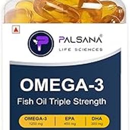 PALSANA Omega 3 Fish Oil Triple Strength Capsules 1250mg | 450mg EPA & 300mg DHA | For Healthy Heart, Eyes, Brain & Joints - 60 Softgels-image-99