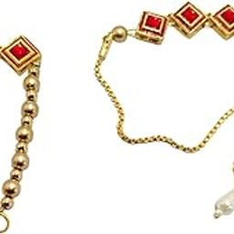 Zeer Creation Bhaiya Bhabhi Rakhi Set – Handcrafted Geometric Red Stone Design with Gold Plated Chain for Raksha Bandhan-image-1
