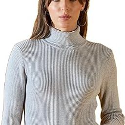 98 Degree North Women Cotton Self Design High Neck Pullover Has A Full Sleeves and Straight Hem-RG1121-L.GREYMILANGE-image-4