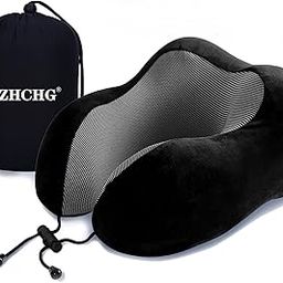 ZHCHG Travel Pillow, Best Memory Foam Neck Pillow for Airplane, Head Support Comfortable Pillow for Sleeping Rest, Train, Car & Home Use- Black-image-0