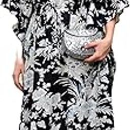 Women's Cotton Printed Kaftan Dress Maxi Maternity Sleepwear V Neck Black Caftan Kimono Sleeves Latest Stylish Casual for Women Relaxed fit Comfort Summer Kaftan Dress-22