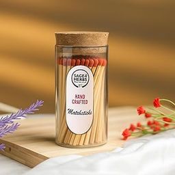 Sage & Herbs Long 65 White Matchsticks in a Borosilicated Cork Jar with Striker| for Fireplace, Kitchen, Home Temple | Extra Long Burn Time Matchsticks | Matchbox Aesthetic Red Color-picture-14
