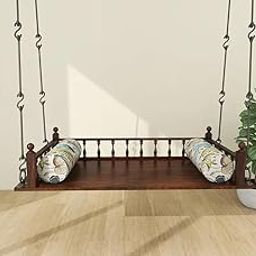 Jairi traders Wooden Swing with Back and Hand with Stainless Steel Accessories Hanging Set, Size: 4 x 2 feet-image-33