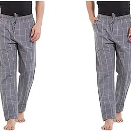 Men's Super Combed Cotton Checkered Checkmate Casual Style Pyjamas Elasticated Waist, Drawstring|Loungewear For Men Pack Of 2-image-40