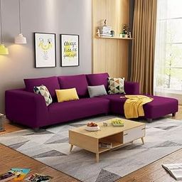 BRAXTON Mylta RHS 4 Seater L Shape Sofa Set for Living Room (Purple) Premium Velvet Fabric-19