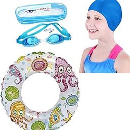 Fancydresswale Swimming Set for Kids with Swimming Goggles, Cap and Swim Ring, Random Colors and Design; Suitable of 3-6 Years (Swim Ring + Goggles + Cap)-11