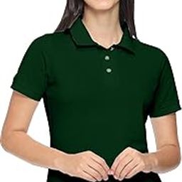 Women Polo Neck White Pique Half Sleevess Cotton T-Shirt-image-6