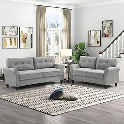 FURNY Estoria 5 Seater Fabric 3+2 Sofa Set for Living Room (Grey)-picture-16