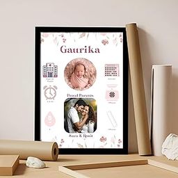 Art Street Personalised New Born Baby Photo Frame, Customized Baby Birth Details Memory Photo Frame with Parents and Birth Details (9x12 Inch)-image-87