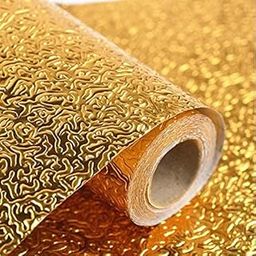 Styxon Gold Kitchen Oil-Proof Waterproof Self-Adhesive Wallpaper Aluminium Foil(Size May Vary) High Temperature Wall Stickers Stove Cabinet Contact Paper Decoration Film, (60 x 200 cm), Golden-29
