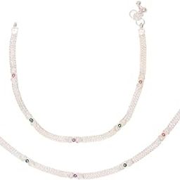 Silver Plated Multicolor Beaded Traditional Payal Anklet Set for Women & Girls-image-87