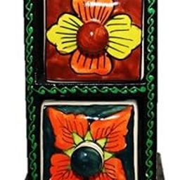 SHRIYAM CRAFT Embossed Painting Handmade Wooden and Ceramic 2 Drawers Small Chest Jewellery Organizer Desk Table (Black)-image-72