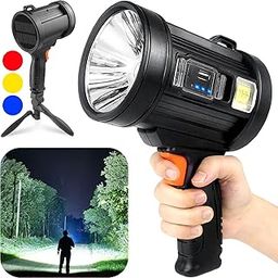 waqif Spot Light, High Lumens LED Spot Light Handheld Large Flashlight Super Bright Outdoor Solar Spotlights Searchlight with USB Cable Rechargeable Spotlight Flashlight-image-84