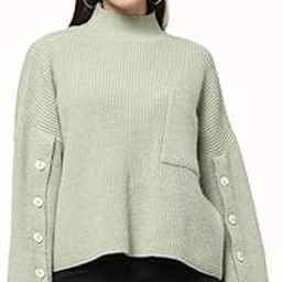 Womens Woolen Winter Wear Self Design Turtle Neck Green Sweater-image-57